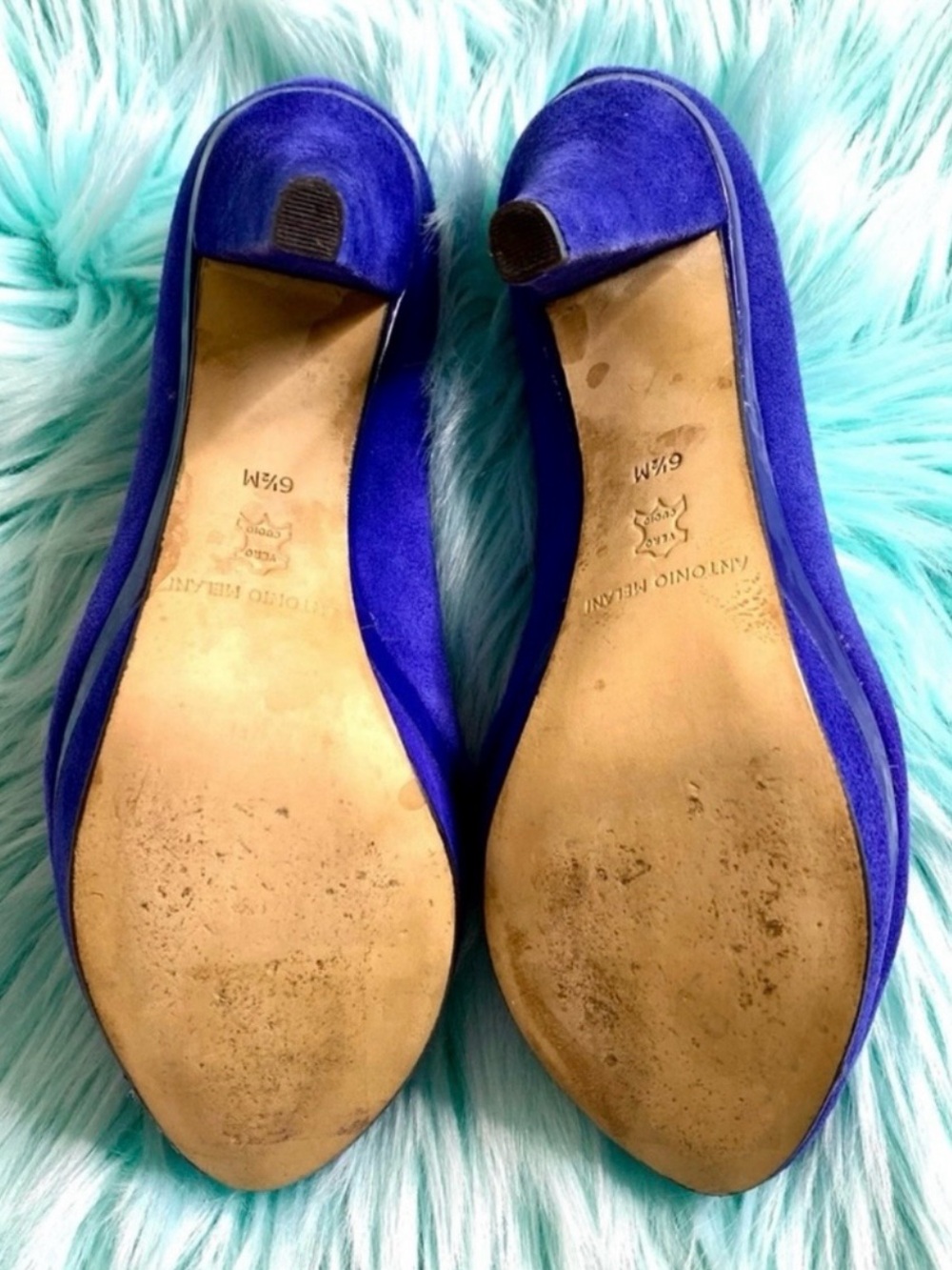 Antonio Melani Y2K Blue Suede Leather Low Platform Heels Women’s 6.5 - Picture 7 of 10